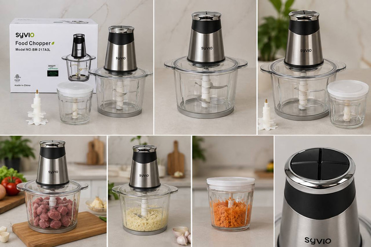 خردکن برقی SYVIO مدل BM-217A3L | موتور ۴۰۰ وات | کاسه استیل و شیشهای