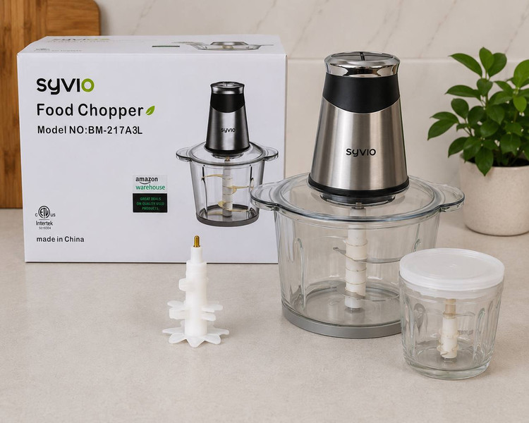 خردکن برقی SYVIO مدل BM-217A3L | موتور ۴۰۰ وات | کاسه استیل و شیشهای